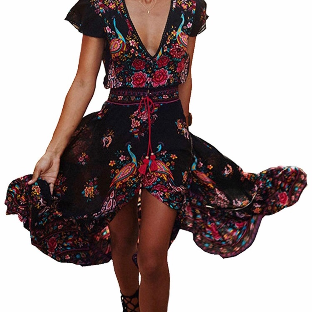Black/ floral Boho dress